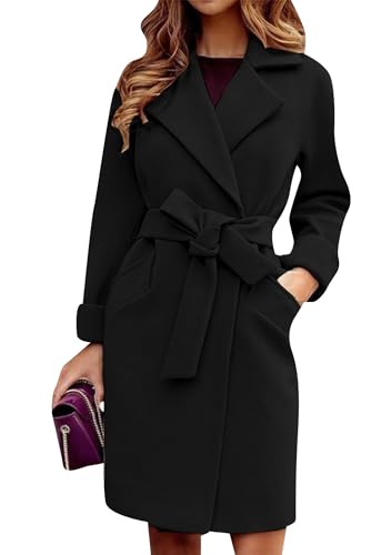 EFOFEI Damen Mäntel Langer Winter Arbeit Büro Mantel Taschenmantel Outwear Mit Gürtel Blk S von EFOFEI