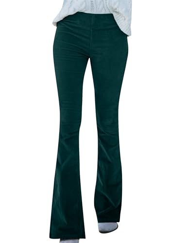 EFOFEI Damen Hose Mit Breiter Taille Elastische Hose Schlaghose Mit Hoher Taille Vintage Hose Grün S von EFOFEI
