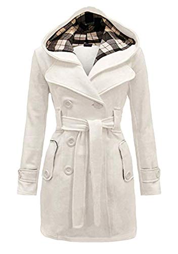 EFOFEI Damen Jacke Wolle Winter Zweireiher Mit Kapuze Beige 2XL von EFOFEI