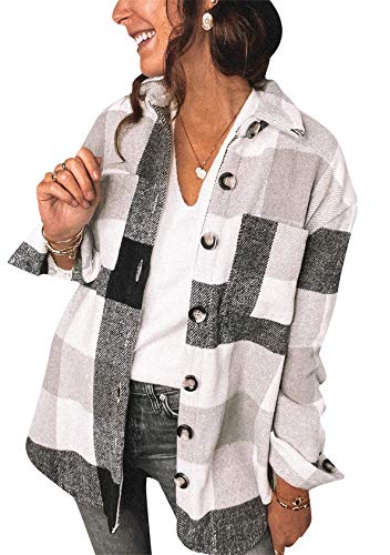EFOFEI Damen Kariertes Hemd Langarm Blusenshirt Langarm Oversize Bluse Mantel Plaid Shirt Freizeithemd Schwarz S von EFOFEI