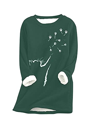 EFOFEI Damen Katzenpfote Zuhause Bequemes Warmes Top Oversize Teddy-Fleece Pullover Pulli Fleece Sweatshirt Grün M von EFOFEI