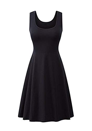 EFOFEI Damen Kleid Einfach Sanft Kleid Ärmelloses Kleid Freizeitkleid Schwarz 2XL von EFOFEI