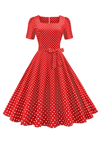 EFOFEI Damen Kleid Im Stil Von Audrey Hepburn A Linie Swing Midikleid Elegantes Kleid Mit Reißverschluss Cocktail Party Abendkleid Rot L von EFOFEI