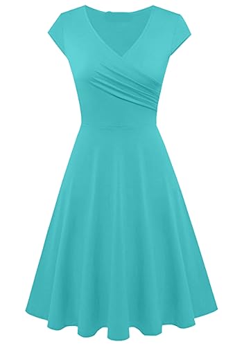 EFOFEI Damen Shirt Langarm Kleid Swing Empire Taille Kleid Aqua Blue L von EFOFEI