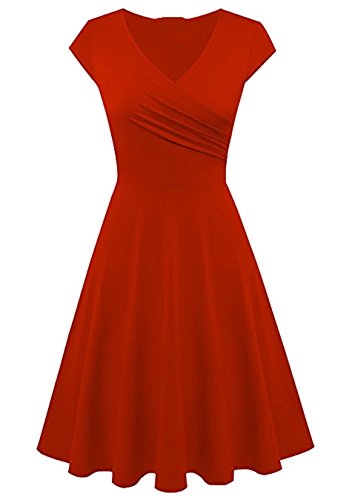 EFOFEI Damen Kleid V-Ausschnitt Kleid A Linie ausgestelltes Swing Kleid für Sommer Kleid rot M von EFOFEI