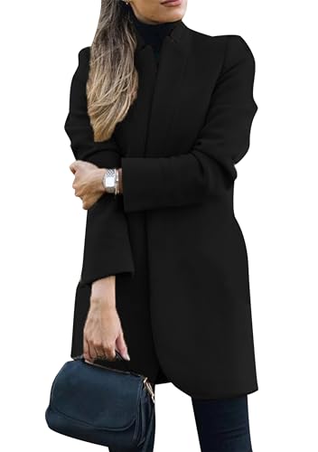 EFOFEI Damen Knielanger Wintermantel Geknöpfter Mantel Herbst Revers Überzieher Outwear Langer Blazer Schwarz L von EFOFEI