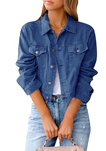 EFOFEI Damen Kurz Geschnittene Jeansjacken Vintage Jacken Zuknöpfen Langärmlige Jacken mit Stretch Denim L von EFOFEI