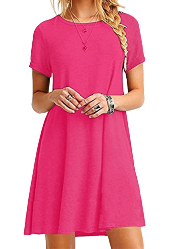 EFOFEI Damen Kurzärmeliges Kleid Einfaches Minikleid Crewneck Basic Kleid Rose 2XL von EFOFEI