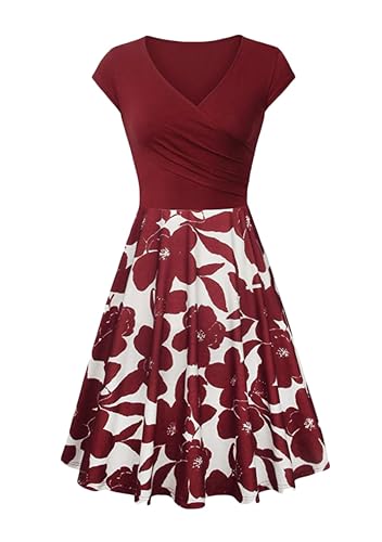 EFOFEI Damen Kurzarm Sommerkleid mit Blumenmuster Burgund 2XL EFOFEI Damen Kurzarm Sommerkleid mit Blumenmuster Burgund 2XL von EFOFEI
