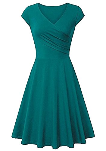 EFOFEI Damen Lässige A-Linie Kleid Flügelärmeln Midi Swing Kleid hellgrün XXL von EFOFEI