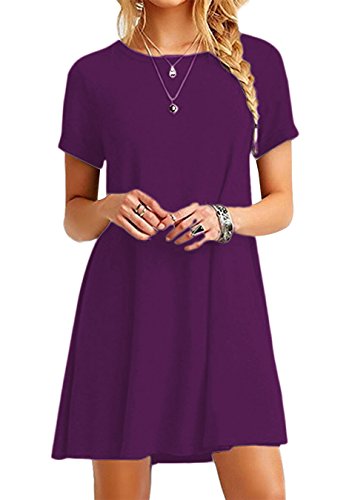 EFOFEI Damen Lässige Kurze T-Shirt Kleid Sommer Kleid Mini Tunika Kleid Dunkelviolett M von EFOFEI