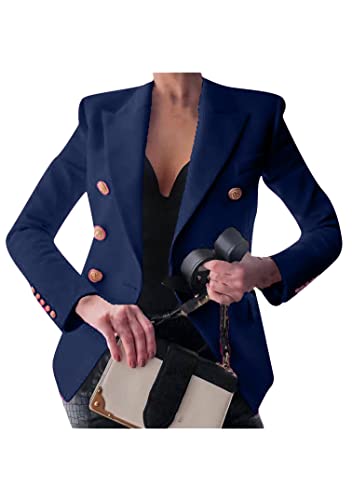 EFOFEI Damen Lässiger Arbeitsblazer Slim Fit Büro Arbeitsblazer Zweireihiger Büromantel Navy Blue XS von EFOFEI