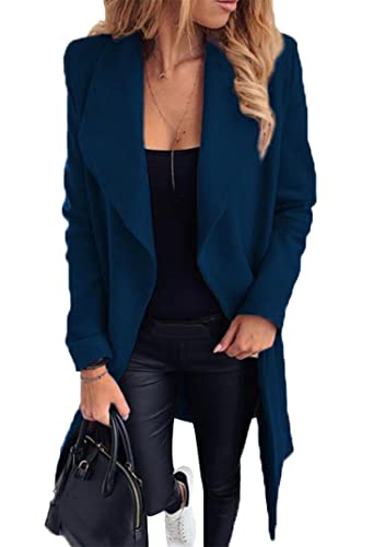 EFOFEI Damen Lässiger warmer Fshion Mantel Prominente Wasserfall Jacke Winter Trenchcoat Drapier Jacke Marineblau XL von EFOFEI