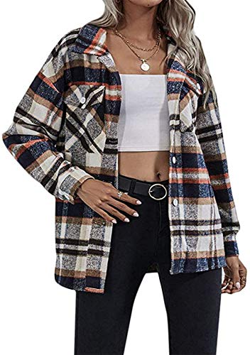 EFOFEI Damen Langarm Casual Karo Hemdbluse All-Match Plaidjacke Mode Leichte Hemd Jacke Loose Casual Tunika Khaki S von EFOFEI