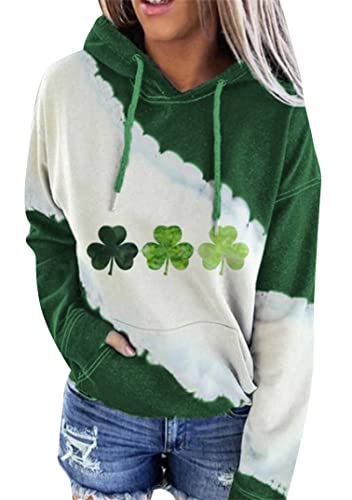 EFOFEI Damen Langarm Lose Pullover Grünes Batik Sweatshirt Irland Shirt Bluse Top Kleeblatt M von EFOFEI