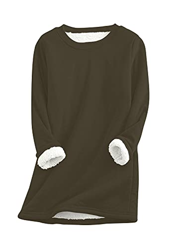 EFOFEI Damen Langarm Plus Fleecepullover Langarm Shirts Oversize Lamm Kaschmir Pullover Armeegrün L von EFOFEI