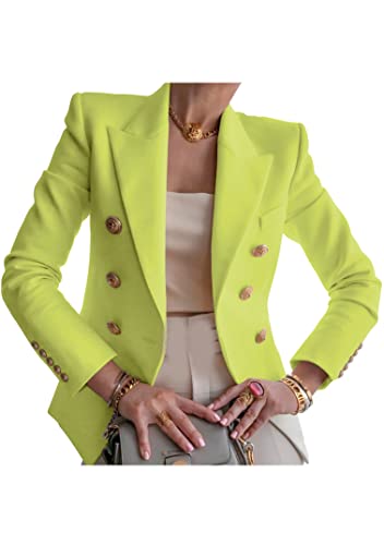 EFOFEI Damen Langarm Revers Jacke Einfach Elegant Outwear Open Front Langarm Anzug Grün XXS von EFOFEI