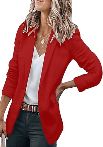 EFOFEI Damen Slim Fit Langarm Blazer Sommer Dünner Mantel Revers Open Front Anzug Mantel Casual Work Blazer Rot 3XL von EFOFEI