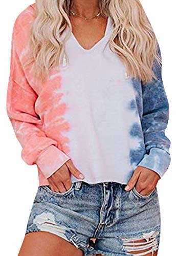 EFOFEI Damen Langarm Tie Dye Hooded Tops Lässig lose Farbe Block Bluse T-Shirt Orange L von EFOFEI