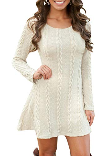 EFOFEI Damen Langarm gestrickte beiläufige lose Rundhals Kurze Pullover Kleid XS-3X Weiß XL von EFOFEI