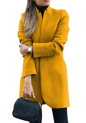 EFOFEI Damen Langer Wollmischung Mantel Large Oberbekleidung Zweireiher Mantel Wear Long Vintage Parka Long Wollmischung Blazer Gelb XL von EFOFEI
