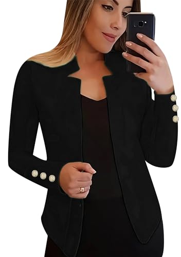 EFOFEI Damen Bürojacke Slim Fit Simple Blazer Business Open Front Strickjacke Büro Arbeits Blazer Jacke Schwarz L von EFOFEI