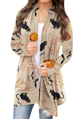 EFOFEI Damen Leichte Sweatshirtjacke In Übergröße Gestrickter Pullover Mit Offener Vorderseite Halloween Party Geschenk Strickjacke Aprikosen Katze L von EFOFEI