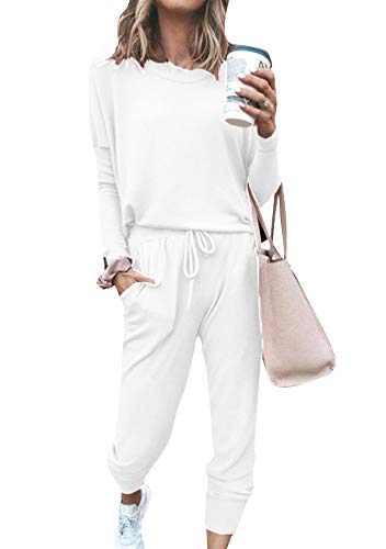 EFOFEI Damen Lose Freizeitanzug Sport Einfarbig Elegant Trainingsanzug Bequemer Schlafanzug Zu Hause Weiß XL von EFOFEI