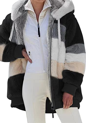 EFOFEI Damen Lose Strickjacke Mit Taschen Lässige Fleece Kapuzenjacken Fleece Kapuzenjacke Überzieher Strickjacke Pure Blk 5XL von EFOFEI
