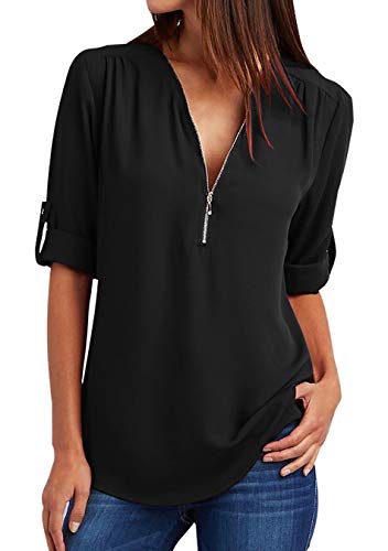EFOFEI Damen Lose Tops Bluse Mit V Ausschnitt Lässiges T Shirt Bluse Schwarz M von EFOFEI