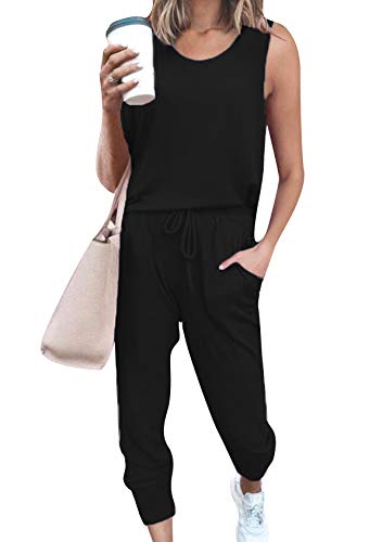 EFOFEI Damen Loungewear mit Taschen Jogginganzug Sommer Freizeitbekleidung Sportbekleidung Schwarz S von EFOFEI