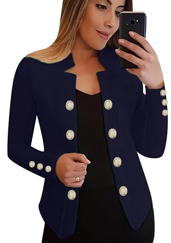 EFOFEI Damen Manschette Button Up Anzug Jacke Strickjacke Light Office Jacke Casual Office Cropped Blazer Marineblau XXL von EFOFEI