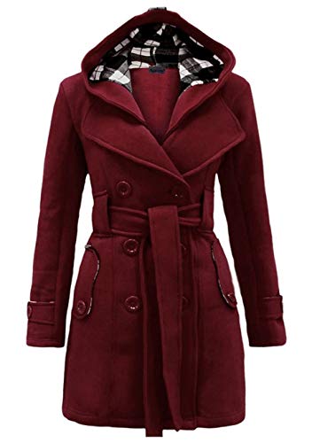 EFOFEI Damen Mantel Winter Kapuzenjacke Mittellanger Mantel Trenchcoat Burgund M von EFOFEI