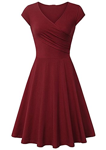 EFOFEI Damen Midi Kleid V-Ausschnitt Sommer Wickel Freizeitkleid Burgund 3XL von EFOFEI