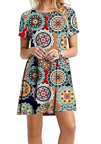 EFOFEI Damen Minikleid Swing A Line Dress Kurzes Minikleid Lässig, 3X, Z-blumengrün von EFOFEI