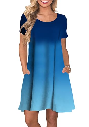 EFOFEI Damen Minikleid mit Taschen Lose lässige Tunika Kleid Kurzarm Gradient Blau XXL von EFOFEI