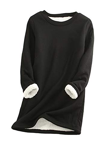 EFOFEI Damen Mode Fleecepullover Langarm Plus Fleecepullover Langarm Shirts Oversize Pullover Schwarz M von EFOFEI