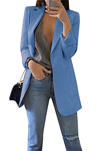 EFOFEI Damen Neue Frühlings Kurz Mantel Umlegekragen Business Büro Mantel Elegant Langarm Blazer Mode Trenchcoat Blau XXL von EFOFEI