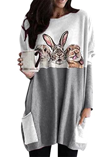 EFOFEI Damen Niedliches Hasen Pullover Shirt Vielseitiges bequemes Unterhemd Langärmeliger Warmer Pullover für den Frühling Grau L von EFOFEI