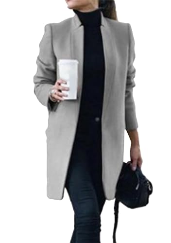 EFOFEI Damen Oberbekleidung Zweireiher Wollmischung Mantel Größen Loose Outwear Trenchcoat Langer Blazer Mantel Mit Reverskragen Hellgrau M von EFOFEI