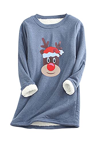 EFOFEI Damen Oberteil Mit Elch-Printweihnachtspullover Als Geschenkwarmes Und Bequemes Sweatshirt Blau S von EFOFEI