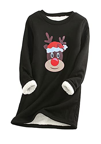 EFOFEI Damen Oberteile Mit Plüsch Gefüttertsüße Weihnachtskostümelangarmshirt Mit Rundhalsausschnitt Schwarz 3XL von EFOFEI