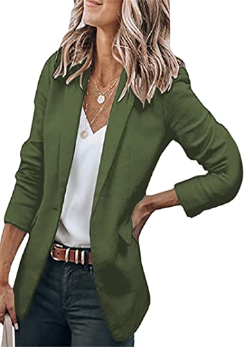 EFOFEI Damen Office Work Blazer Jacket Slim Suit Dress Light Office Jacket Revers Open Front Suit Coat Army Green 3XL von EFOFEI