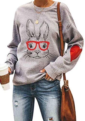 EFOFEI Damen Ostern Langarm Top Loses Straßensport Sweatshirt Weicher und bequemer Pullover Brille S von EFOFEI