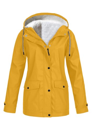 EFOFEI Damen Oversize Winter Fleece Jacke Mäntel Fleece Gefüttertes Thermo Regenjacket Plüsch Verdickung Winter Übergangsjacke Gelb M von EFOFEI