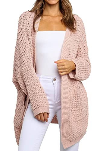 EFOFEI Damen Oversized Grobstrick Pullover Kabelstrick Langarm Cardigans Mäntel Rosa M von EFOFEI