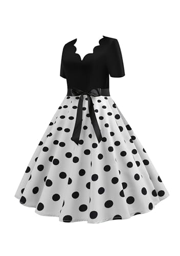 EFOFEI Damen Party Slim Fit Tunika Kleid Herbst Gürtel Elegantes Kleid Mode Weiche Leichte Kleider Weiß Schwarz Punkt L von EFOFEI