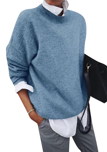EFOFEI Damen Patchwork Arbeit Bluse Tunika Tops Winter Reverskragen Pullover Langarm Kontrast Aufgerichtet Hemden Blau XXL von EFOFEI