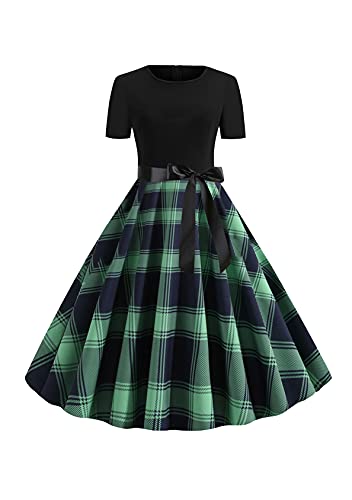 EFOFEI Damen Petticoat Lange Ärmel Ballkleid Hepburn Cocktailkleid Rockabilly Valentinstag Spitze Abend Party Dress Grün XXL von EFOFEI