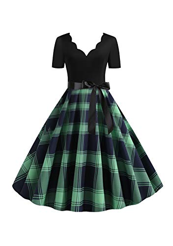 EFOFEI Damen Petticoat Lange Ärmel Ballkleid Weihnachten Druck Partykleid Einfarbig Rockabilly Kleid Blau 3XL von EFOFEI